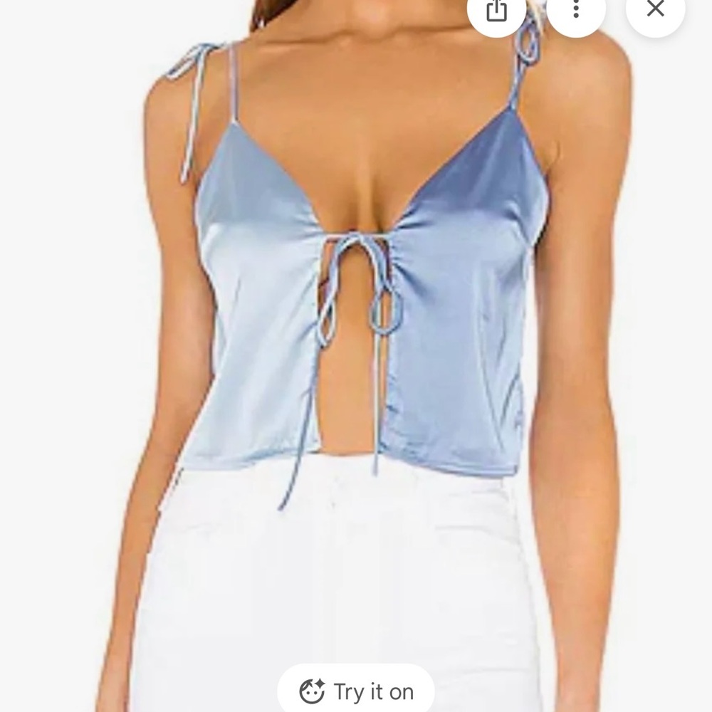 Elegant Blue Satin Tie-Front Top